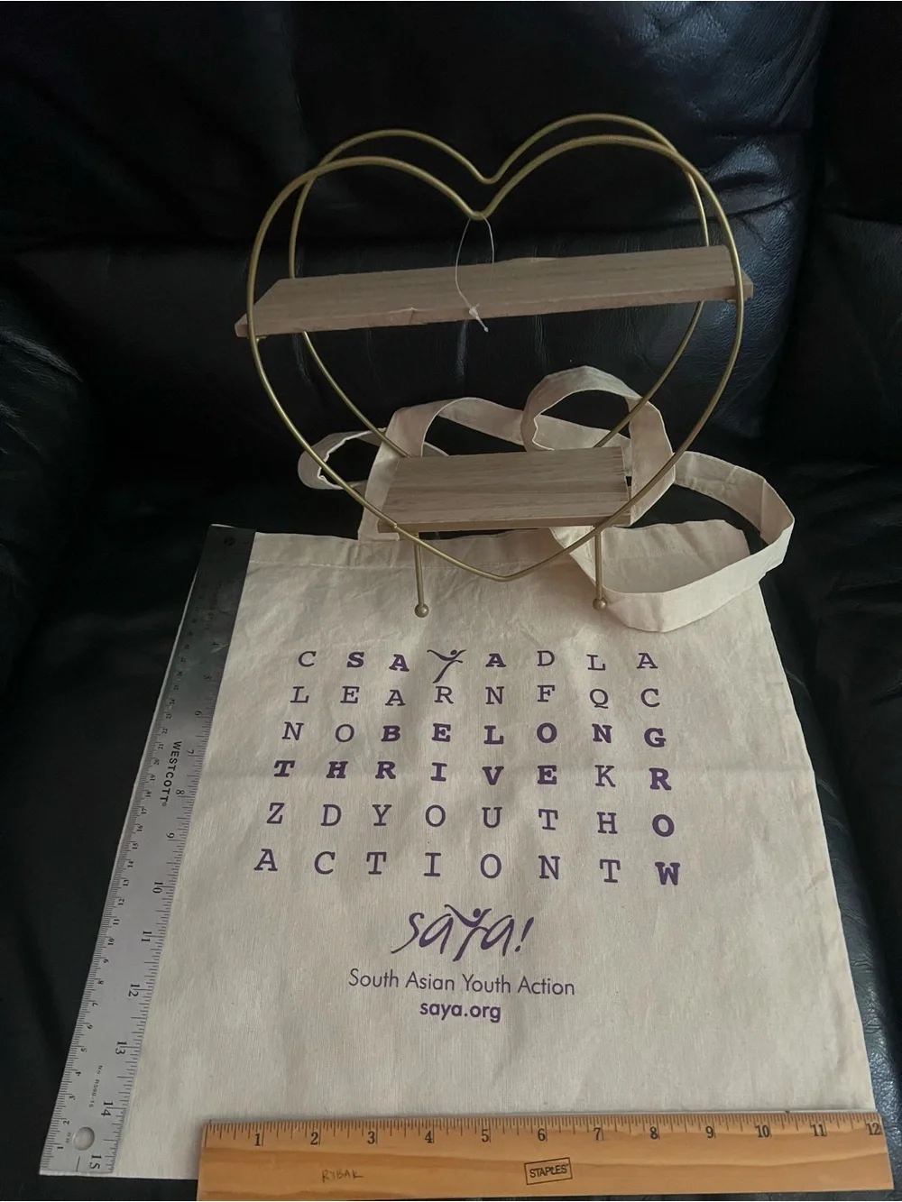 Heart-Shaped Two-Tier Wall Shelf - Gold NWOT includes New Saya tote bag